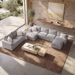 ModernMate - 4-Piece Chenille Cloud Down-Blend Modular Living Room Set, Includes 4-Seat, Loveseat & 2 Ottoman - Gray 4-Piece