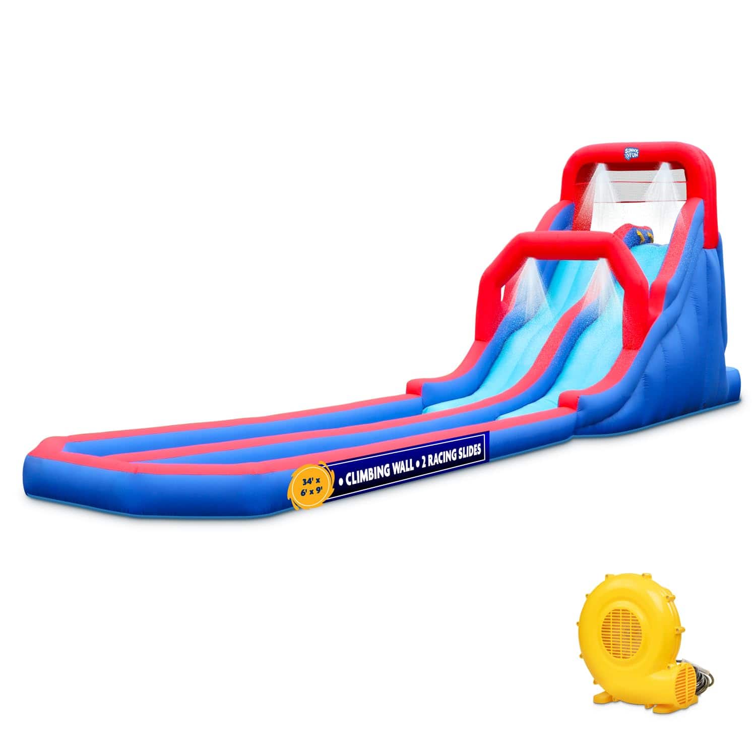 Sunny & Fun - Dual Splash Racing Inflatable Water Slide Park with Climbing Wall & Splash Pool