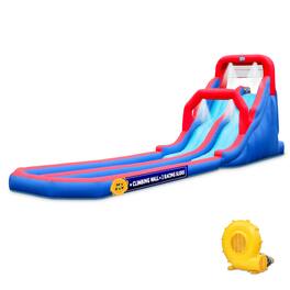 Sunny & Fun - Dual Splash Racing Inflatable Water Slide Park with Climbing Wall & Splash Pool - Blue/Red