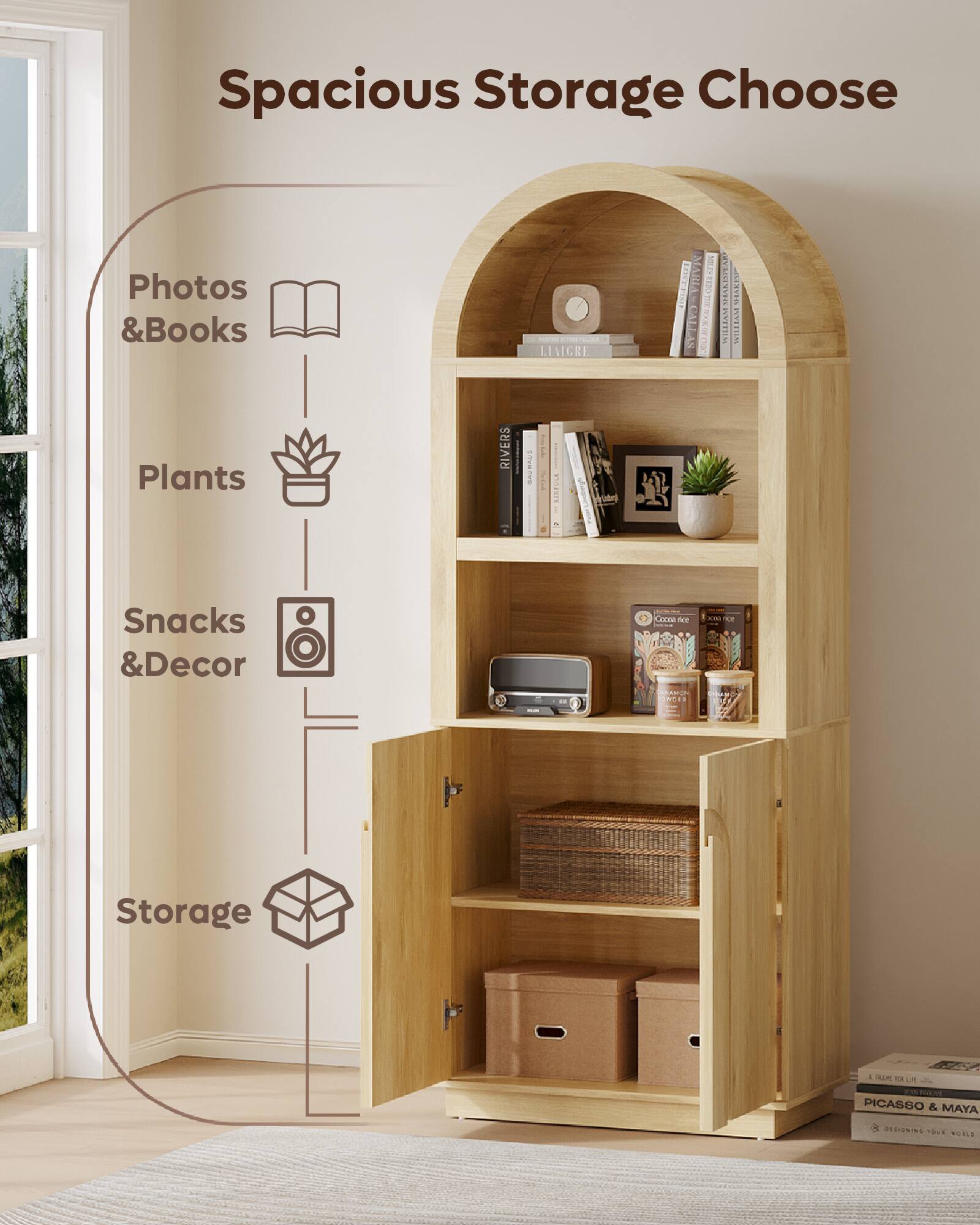 Spacious Storage Choose

Photos & Books

Plants

Snacks & Decor

Storage