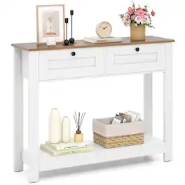 Costway - Console Table with 2 Drawers 42" Long Entryway Table with Storage Shelf - White