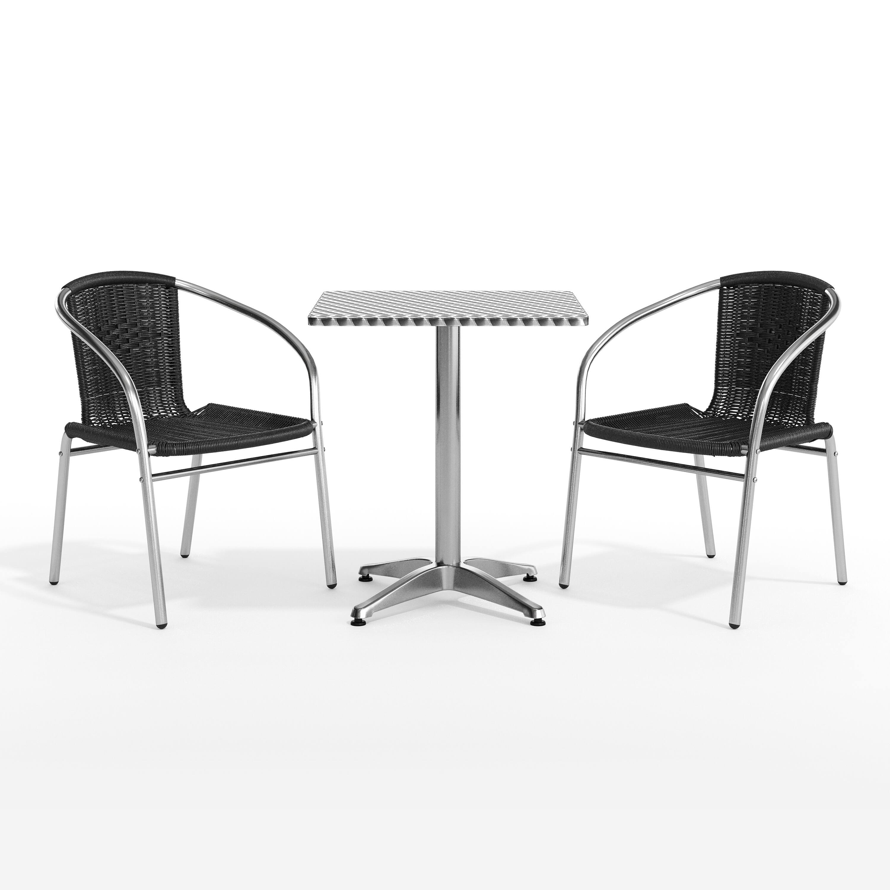 Alt View 10. Emma + Oliver - 23.5" Square Aluminum Garden Patio Table Set with 2 Rattan Chairs - Black.