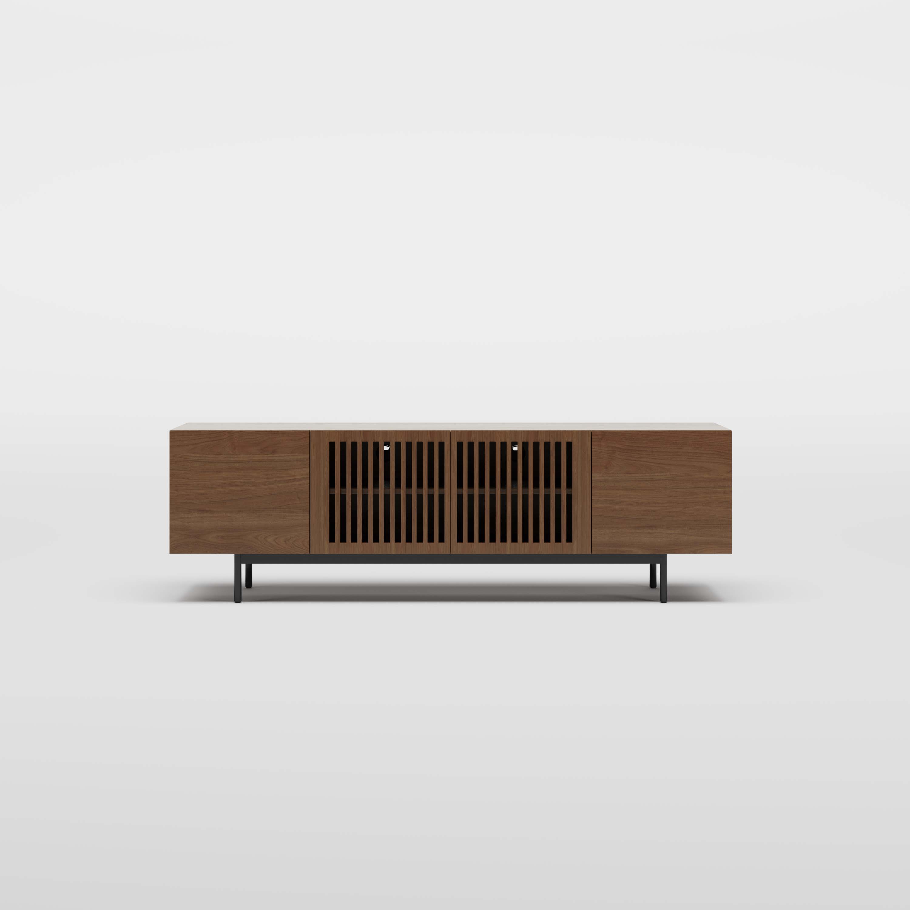 Alt View 9. POVISON - 71" Mid-Century TV Stand with Sintered Stone Wood Media Console with Walnut Veneer Slatted Cabinet, Tall-Cast Metal Legs - Walnut.