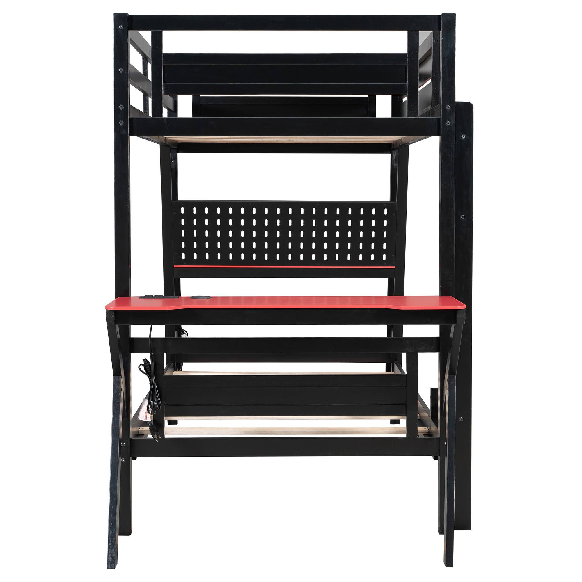 Alt View 2. Anysun - Twin Size Bunk Bed with Two Built-In Gaming Desks, USB Desktop Ports & Pegboard Organizer, Gaming Bunk Frame for Gamer - Red.