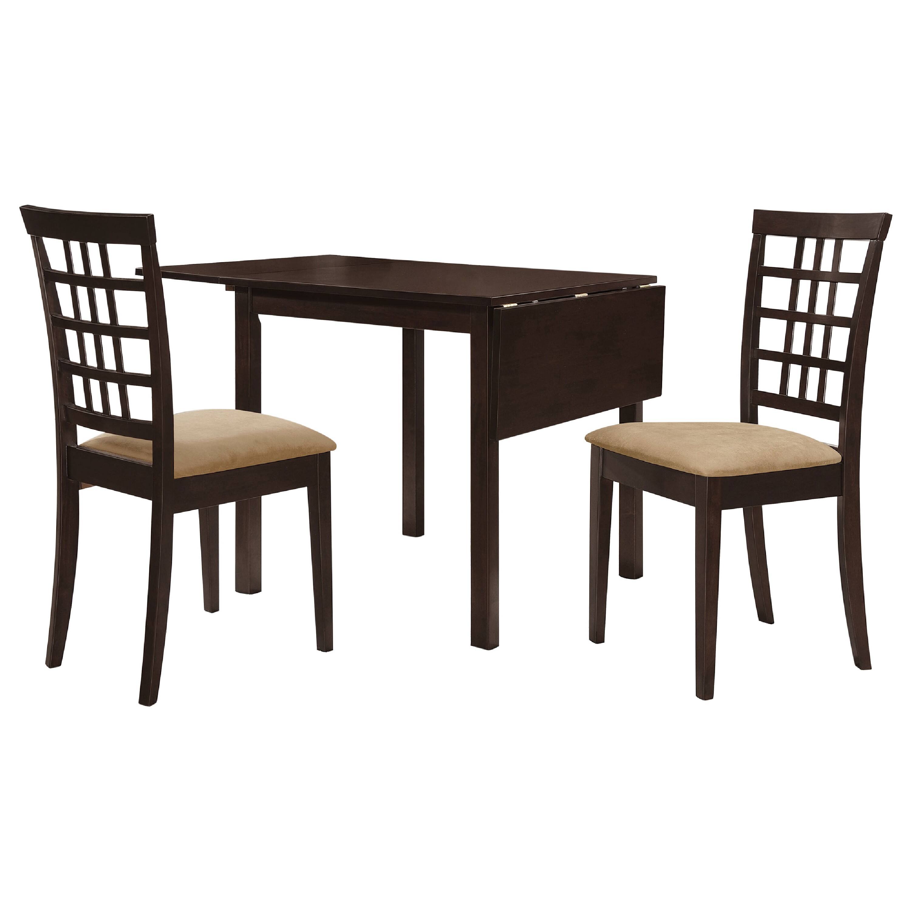 Front. Manhattan Lane - Elso 4pc Dining Set, Table w Drop Leaf, 3 Lattice Style Chair - Cappuccino Brown, Brown Tan.