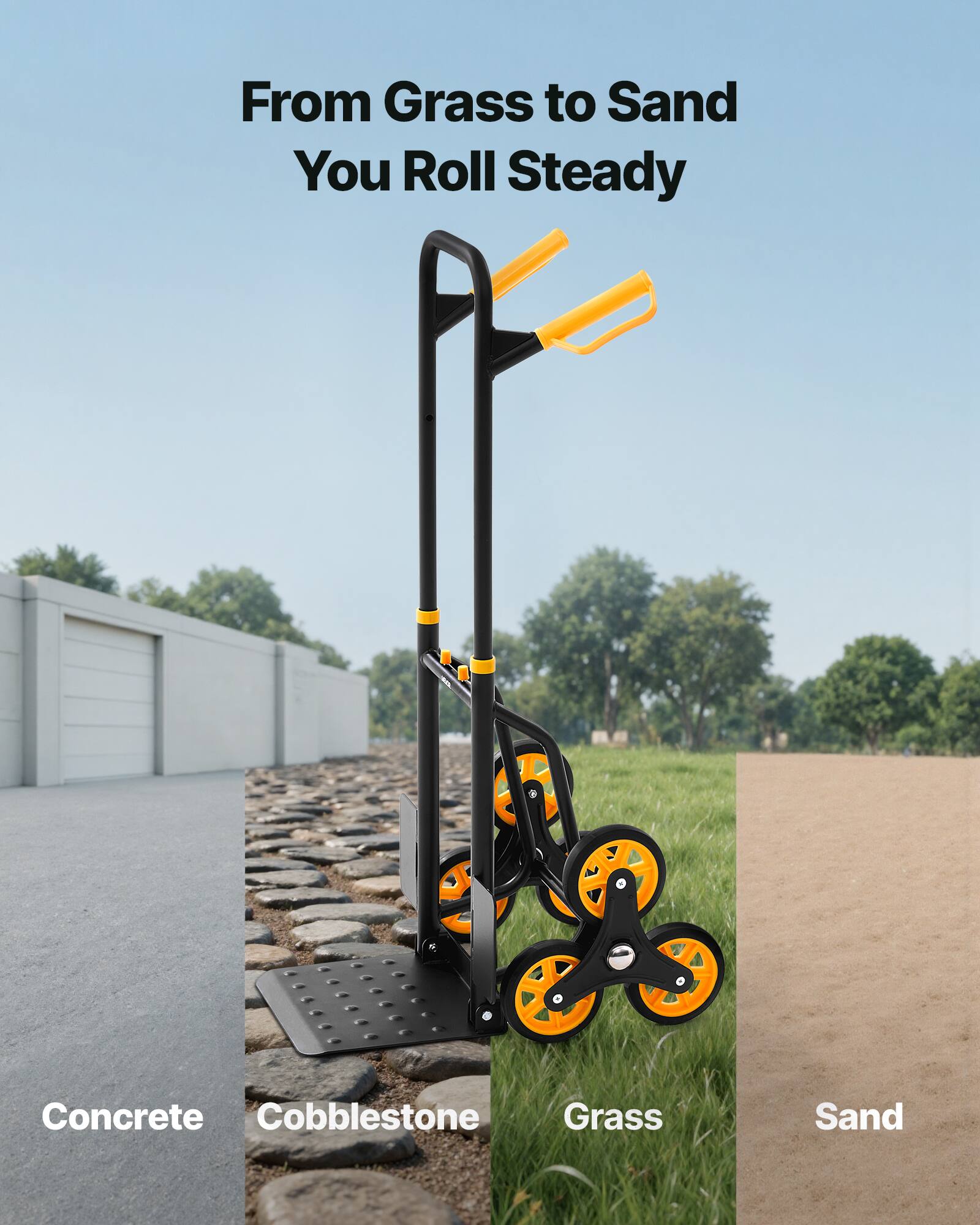 From Grass to Sand  
You Roll Steady  

Concrete  
Cobblestone  
Grass  
Sand