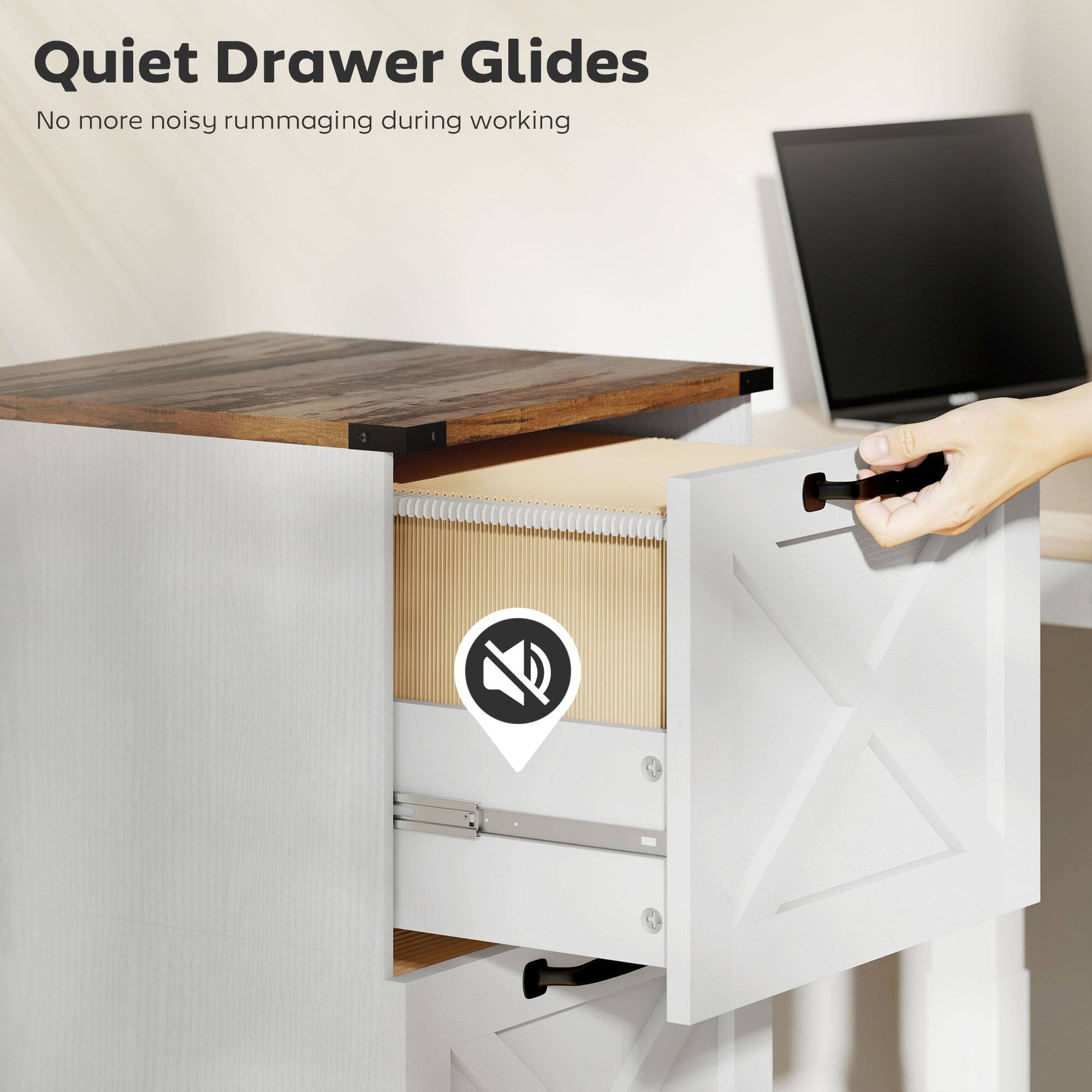 Quiet Drawer Glides  
No more noisy rummaging during working