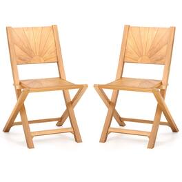 Gymax - 2 PCS Folding Patio Chairs w/ Inclined Backrest Teak Wood Outdoor Dining Chairs - Natural