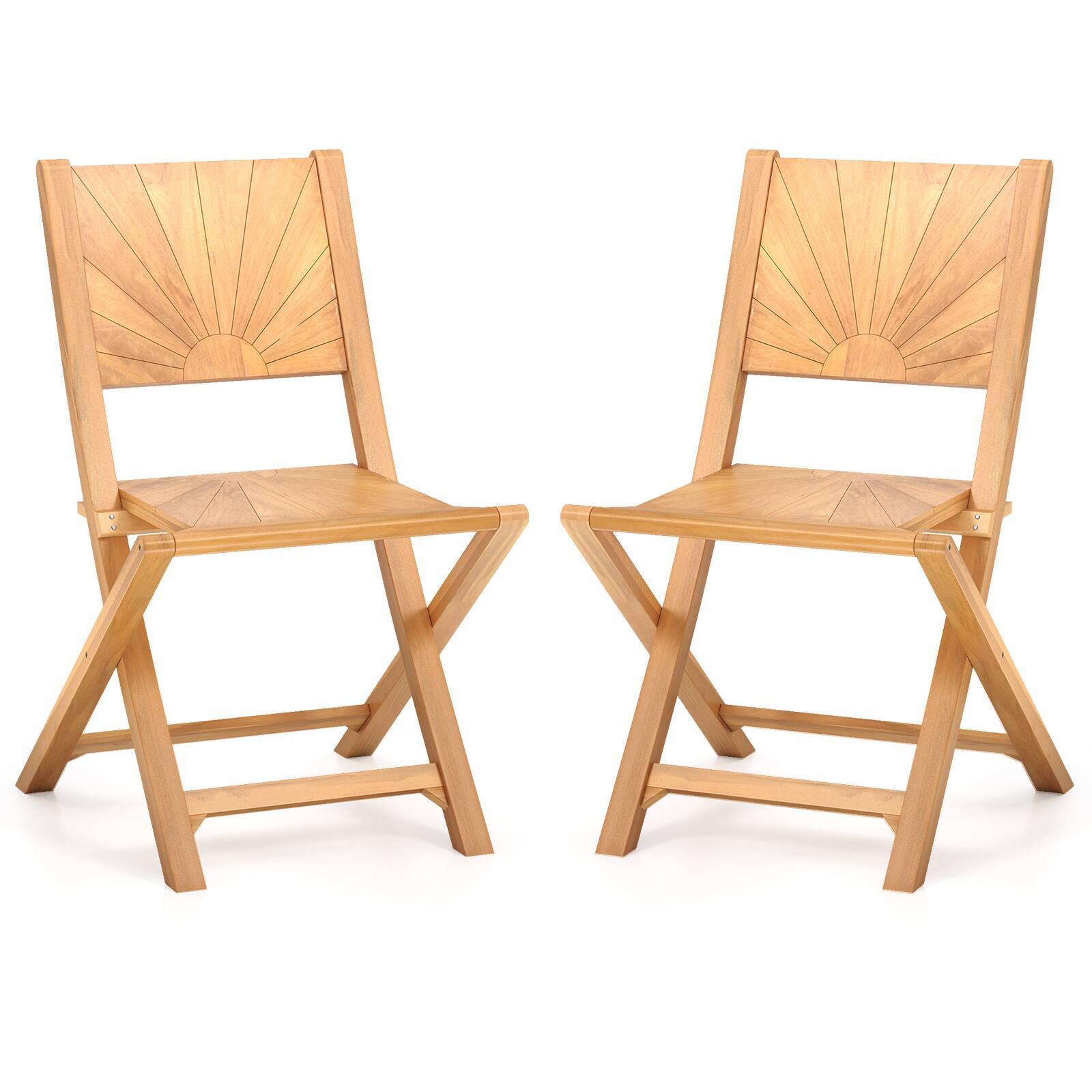 Front. Gymax - Gymax 2 PCS Folding Patio Chairs w/ Inclined Backrest Teak Wood Outdoor Dining Chairs - Natural.