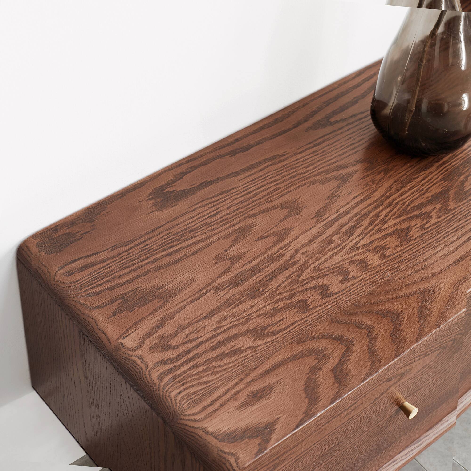 Alt View 1. Spaco - Spaco Solid Oak TV Cabinet, Walnut Color with Glass Doors and 2 Drawers, for Living Room - Walnut.