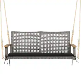 Pefilos - 2-Person Patio Wicker Hanging Swing Chair- 2-Seater Hanging Bench, Pillow for Backyar Garen Poolsi - Black