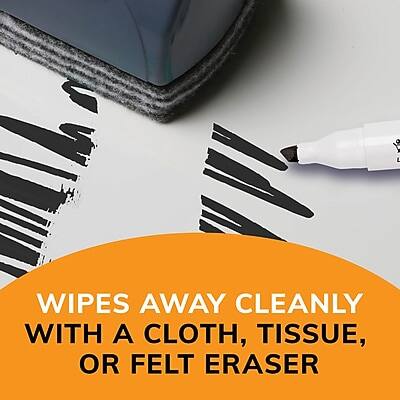 Wipes away cleanly with a cloth, tissue, or felt eraser