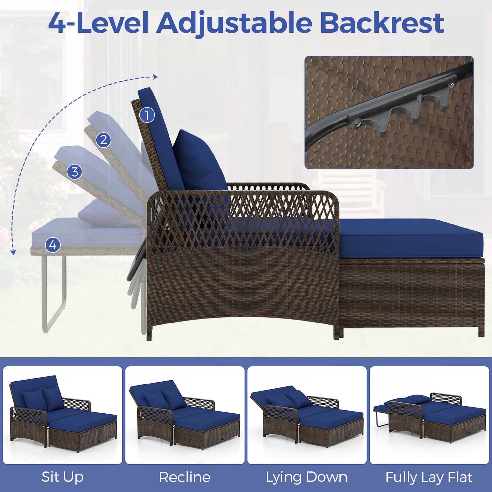 4-Level Adjustable Backrest: Sit Up, Recline, Lying Down, Fully Lay Flat