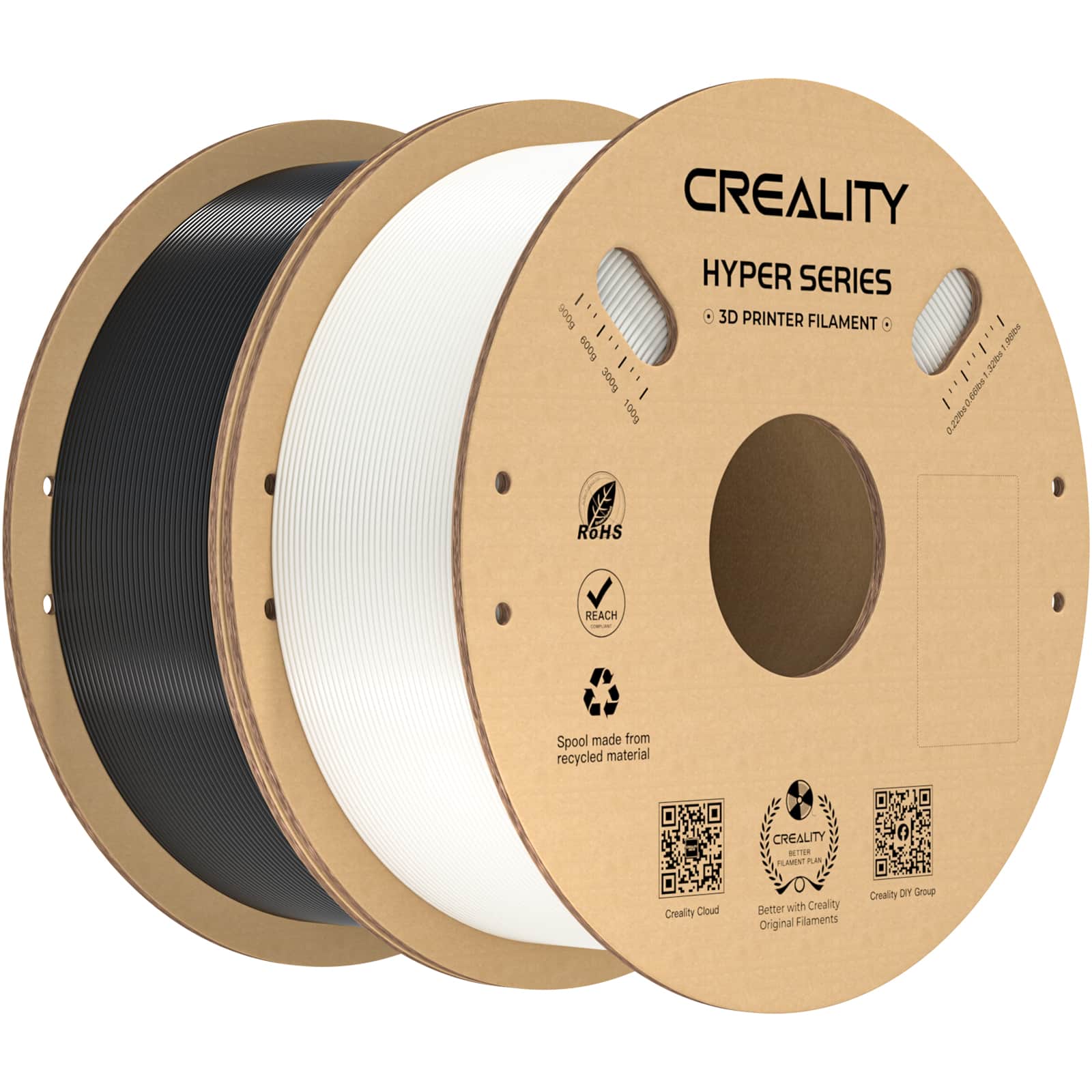 Creality - 1.75 mm Hyper PETG Filament 2.2 lbs for high-speed printers (2-pack) - Black & White - Front_Zoom