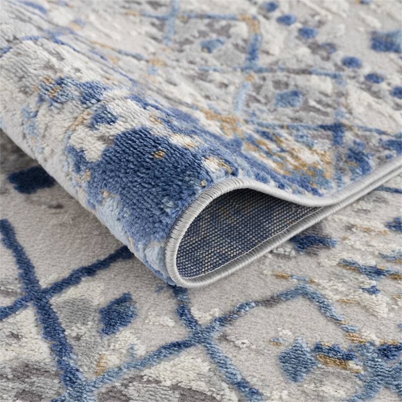 Alt View 8. HTUTWOO - Woven Area Rug - 6'6"W x 9'L Ultra Soft Floor Carpet for Living Room Indoor Dining Room, Modern Home Décor Moroccan - Blue+Cream.