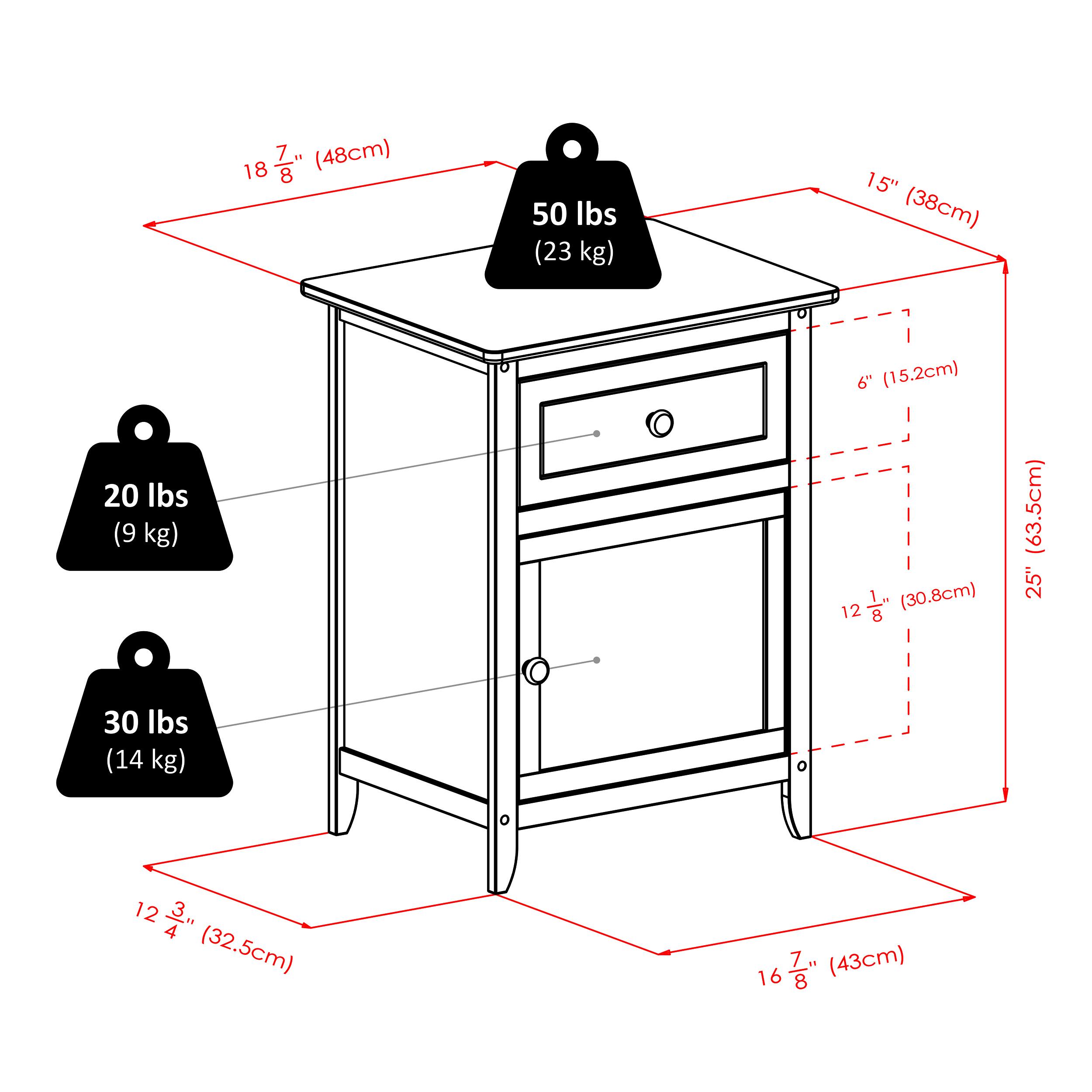 18" (48cm) 50 lbs (23 kg) 15" (38cm) 6" (15.2cm) 20 lbs (9 kg) 12 1/2" (30.8cm) (63.5cm) 25" 30 lbs (14 kg) 12 3/4" (32.5cm) 16 7/8" (43cm)