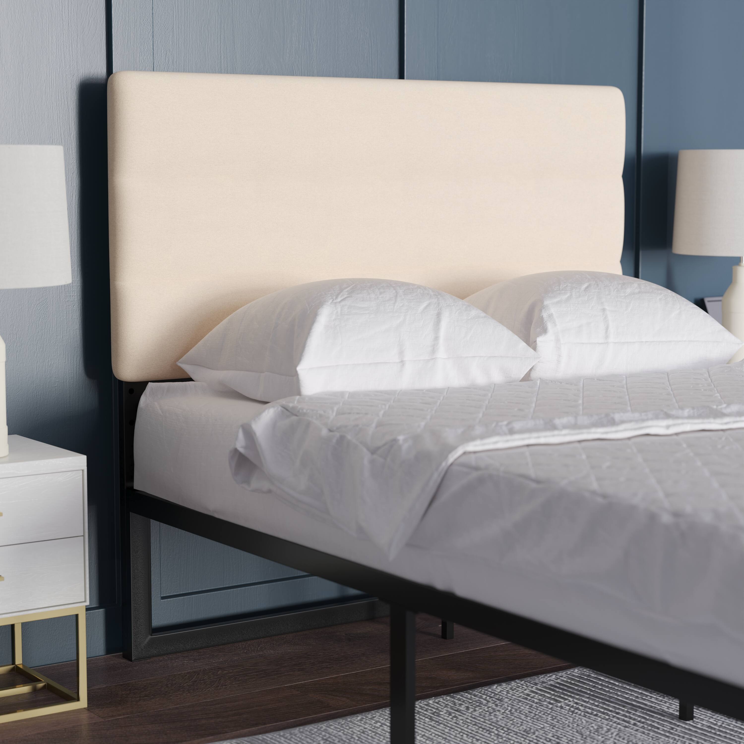 Alt View 2. Emma + Oliver - Gannon Modern Upholstered Headboard with Horizontal Line Stitching and Adjustable Height Rails - Cream.