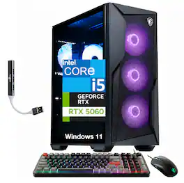 MSI - Upgraded - Codex R2 Desktop PC (i5-14400F, 64GB, 4TB SSD, GeForce RTX 5060, RGB KB, WiFi 6E, Win 11 Pro) w/USB Hub - Black