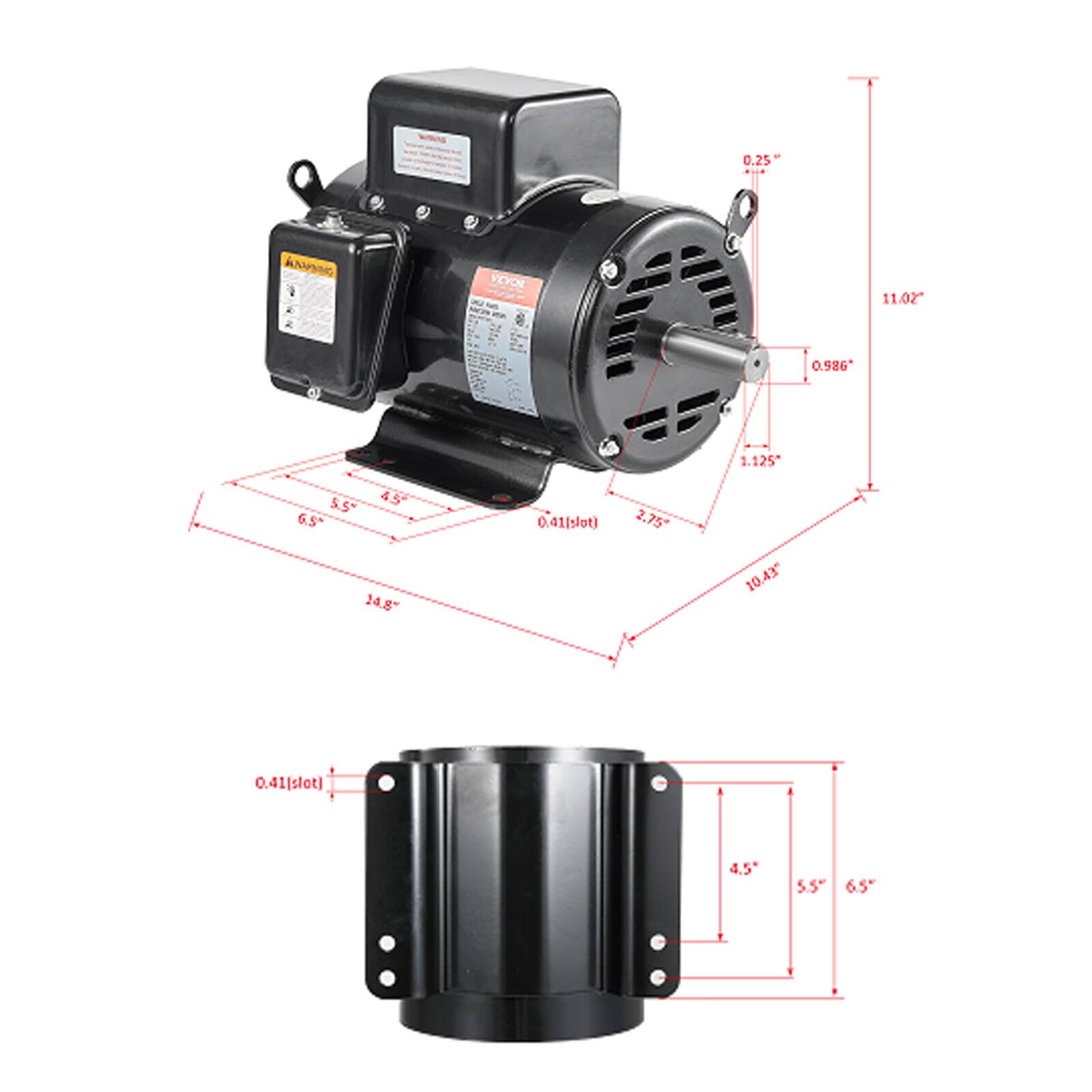 0.25" PSG VEVOR 11.02" 0.986" 1.125" 5.5" 45° 6.5" 14.8" 0.41" (slot) 2.75" 10.43" 0.41" (slot) 4.5" 5.5" 6.5"