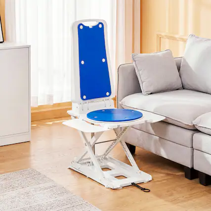 Front. Hover Heart - Electric Lift Assist Chair for Seniors, Floor to Stand Mobility Aid, Adjustable Height, Remote Control, 308 lb Capacity - Blue.