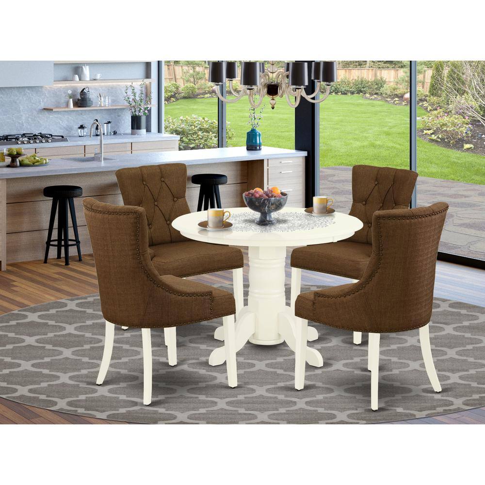 Left. East West Furniture - Dining Room Set Linen White - Brown.