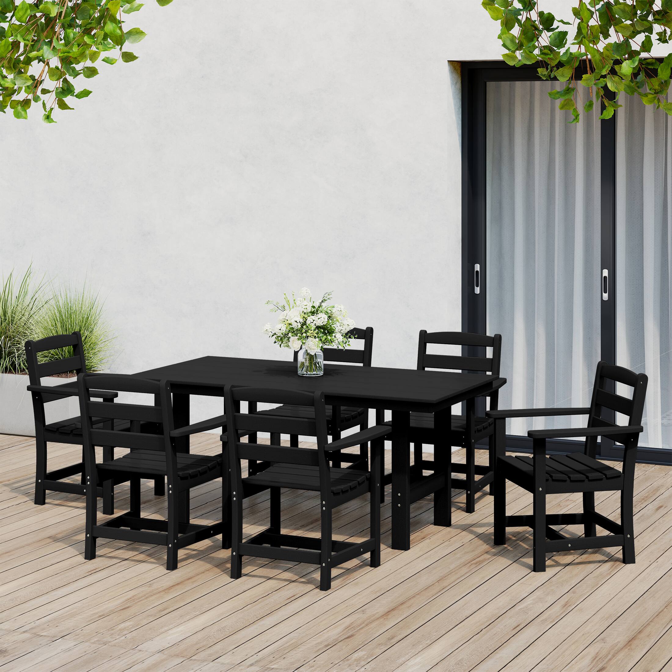 Angle. WestinTrends - WestinTrends Ashore 7-Piece HDPE Outdoor Rectangular Patio Dining Table Set - Black.