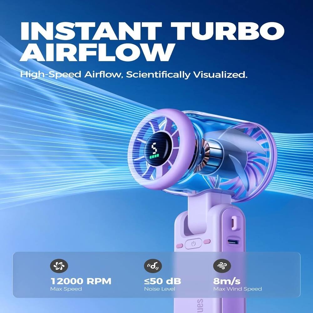 INSTANT TURBO AIRFLOW  
High-Speed Airflow, Scientifically Visualized.  

12000 RPM Max Speed  
≤50 dB Noise Level  
8m/s Max Wind Speed