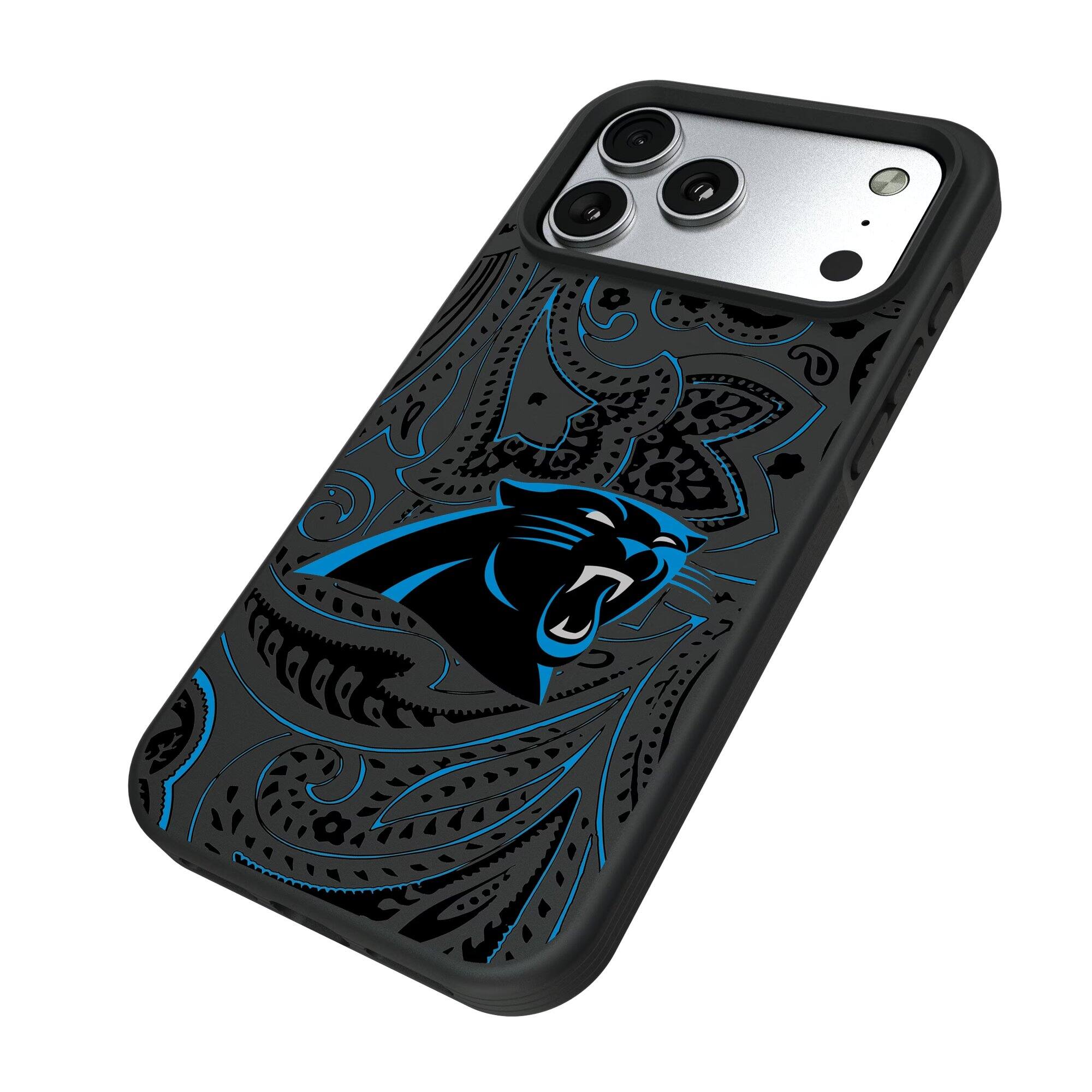 Alt View 1. Keyscaper - Carolina Panthers Bump Case with 8.2ft Drop Protection - 15 Pro - Multicolor.