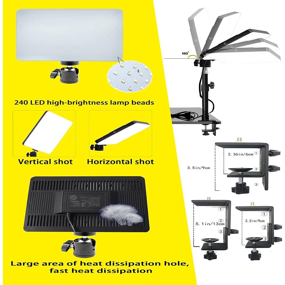 240 LED high-brightness lamp beads

Vertical shot  
Horizontal shot

Large area of heat dissipation hole, fast heat dissipation

180°

3.5in/9cm  
2.36in/6cm  
5.1in/13cm  
3cm