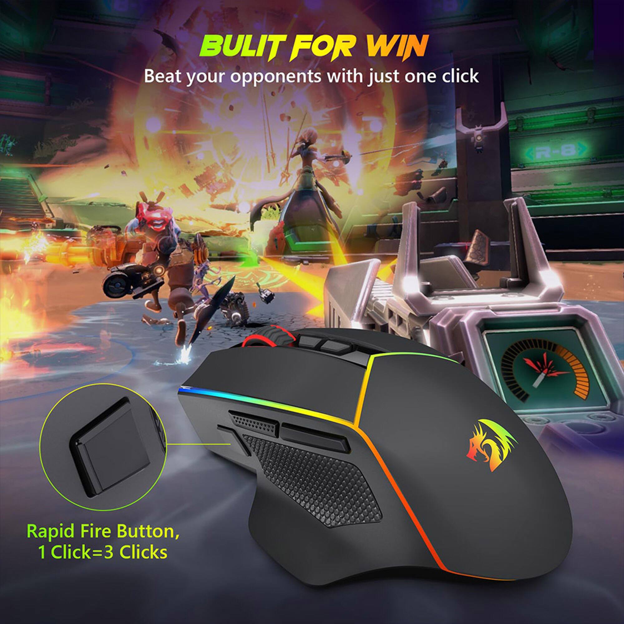 Built for Win Beat your opponents with just one click Rapid Fire Button, 1 Click = 3 Clicks