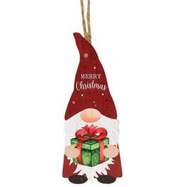 BreeBe - *Merry Christmas Gnome With Gift Wooden Ornament - Multicolor