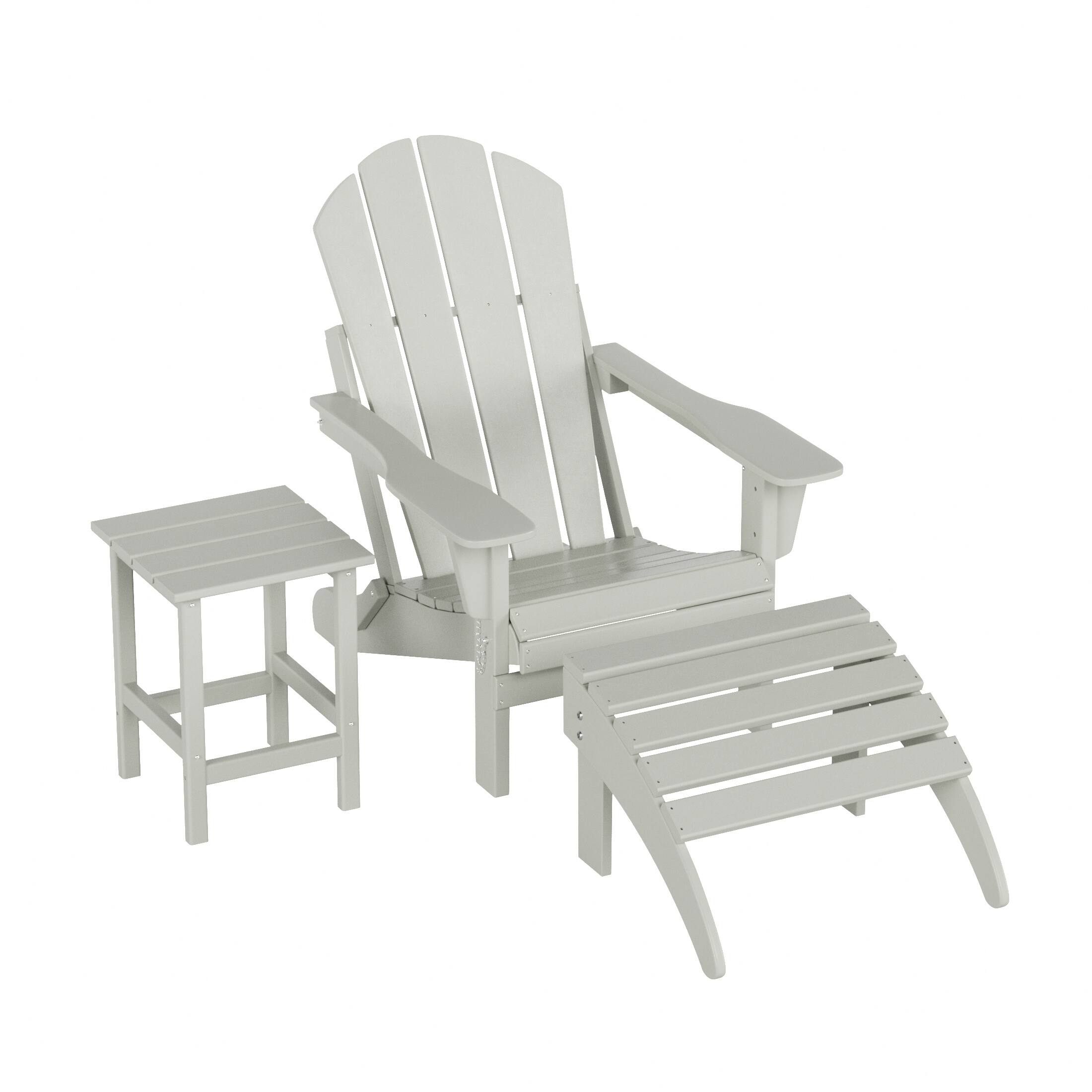 Front. WestinTrends - WestinTrends Malibu 3-Piece set classic Adirondack chair with ottoman and a small coffee table (1 seater) - Sand.