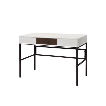 Front. Manhattan Lane - Writing Desk with 2 Hinged Top Storage Compartments, White and Black - White and Black.