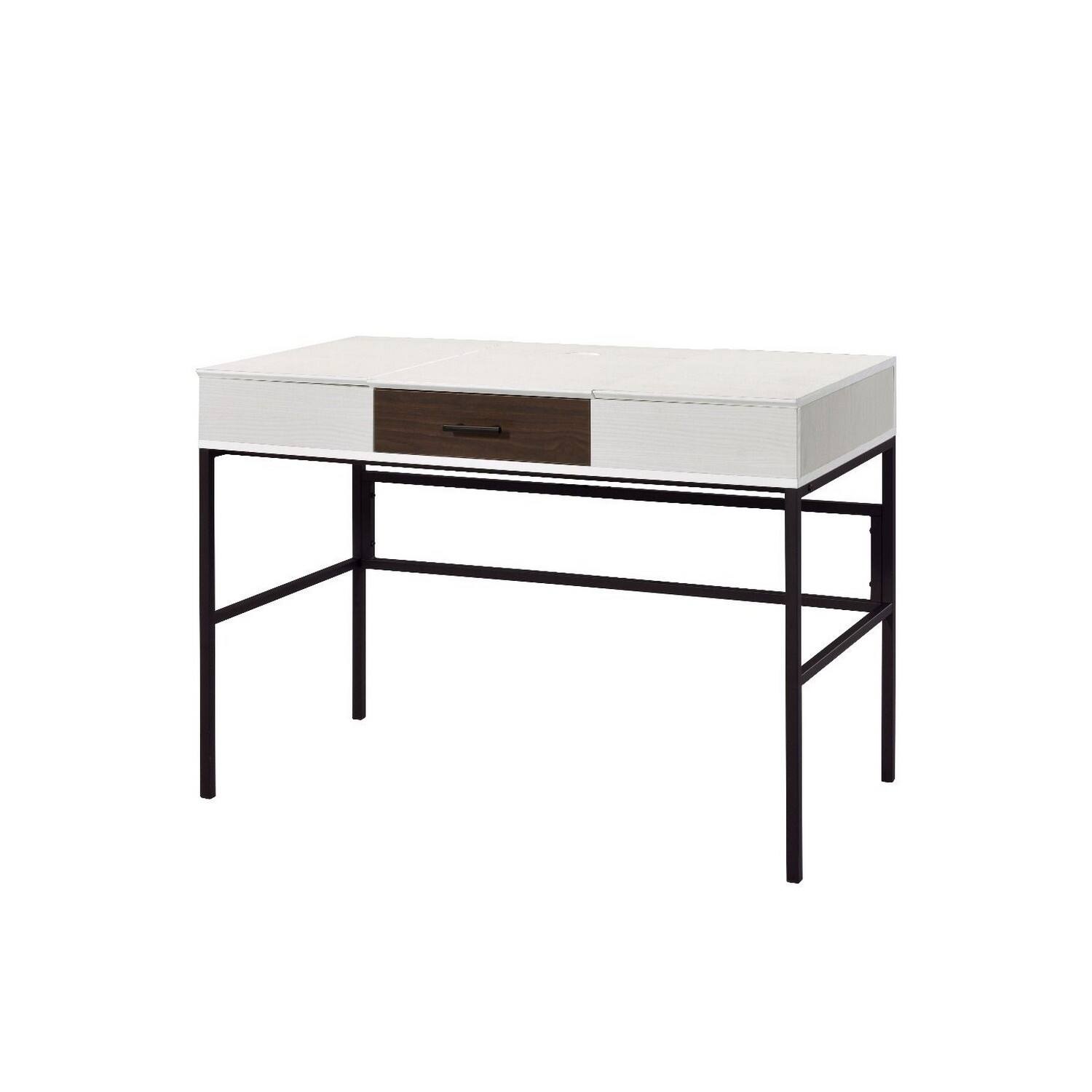 Front. Manhattan Lane - Writing Desk with 2 Hinged Top Storage Compartments, White and Black - White and Black.