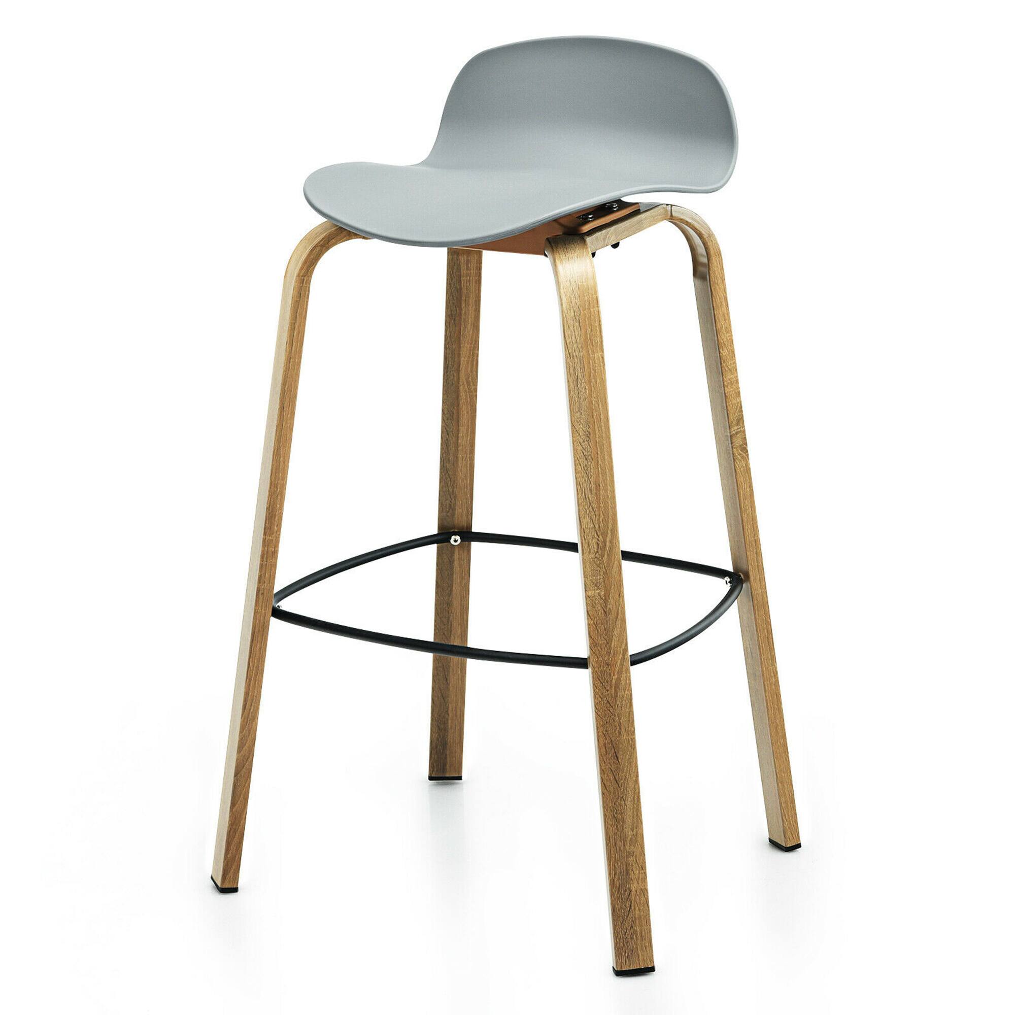 Alt View 8. Gymax - Gymax Modern Set of 2 Barstools 30inch Pub Chairs w/Low Back & Metal Legs Grey - Grey.