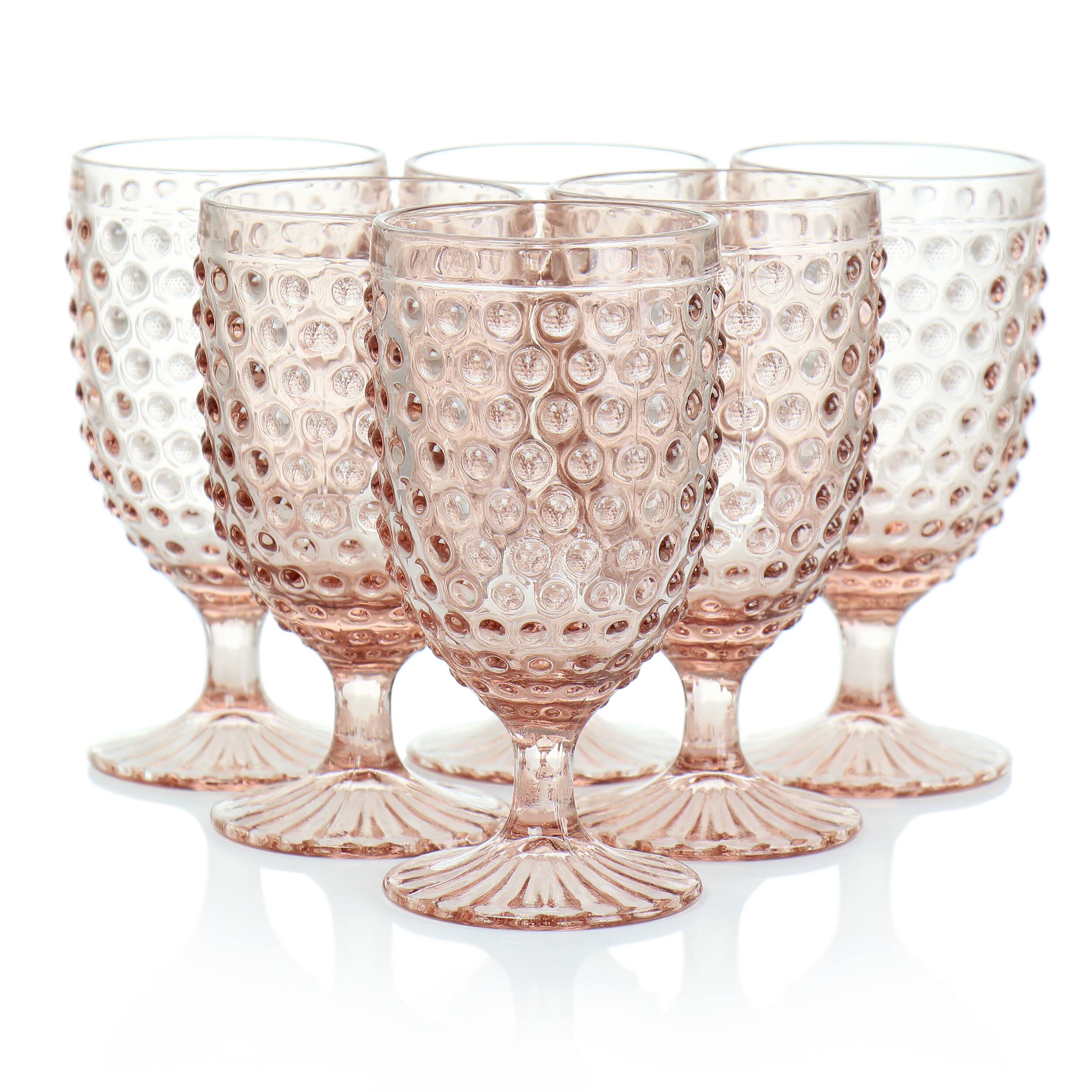 Alt View 5. Martha Stewart - Martha Stewart 6 Piece 14.2 Ounce Clear Glass Hobnail Goblet Drinkware Set in Pink - Pink.
