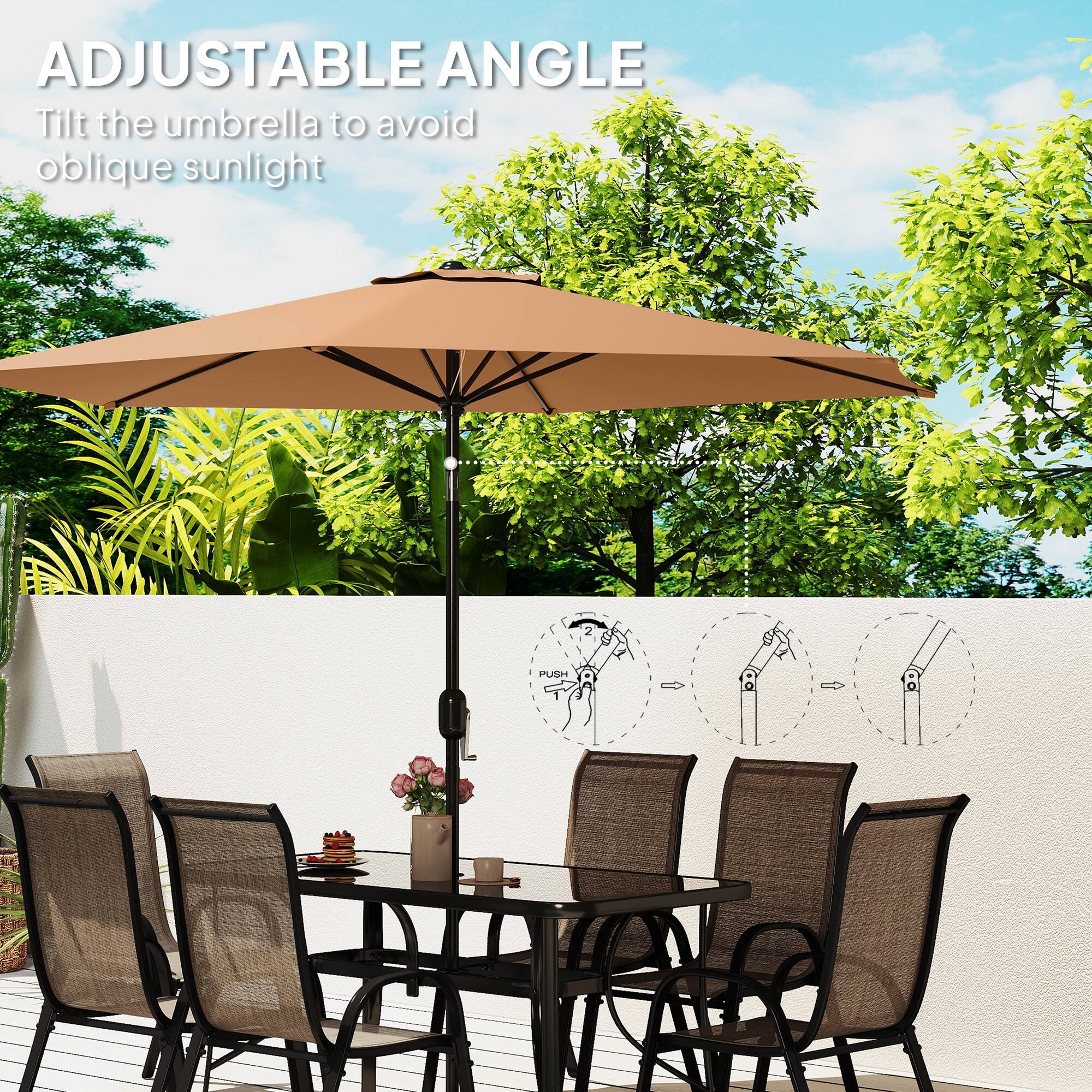 ADJUSTABLE ANGLE  
Tilt the umbrella to avoid oblique sunlight