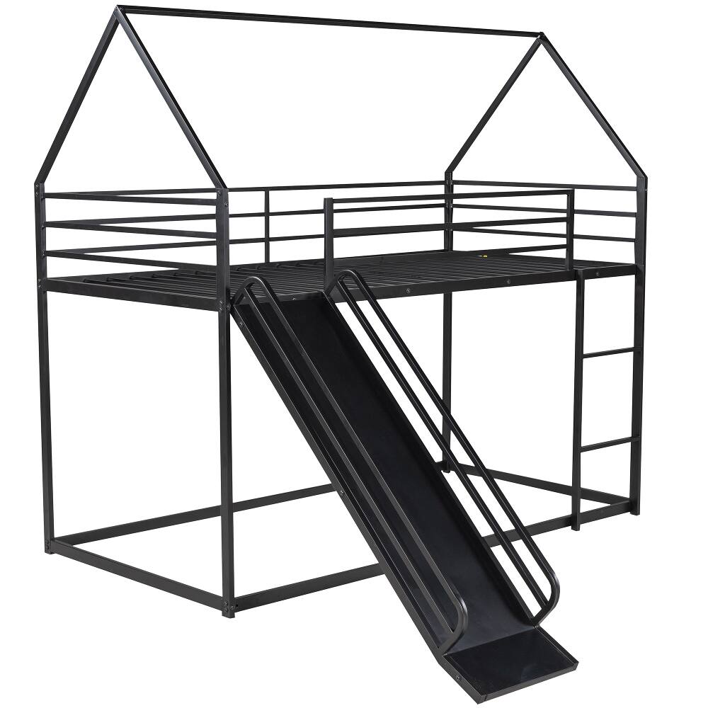 Alt View 6. Loheer - Loheer Twin Over Twin Bunk Bed House Bed with Slide Black Metal - Black.
