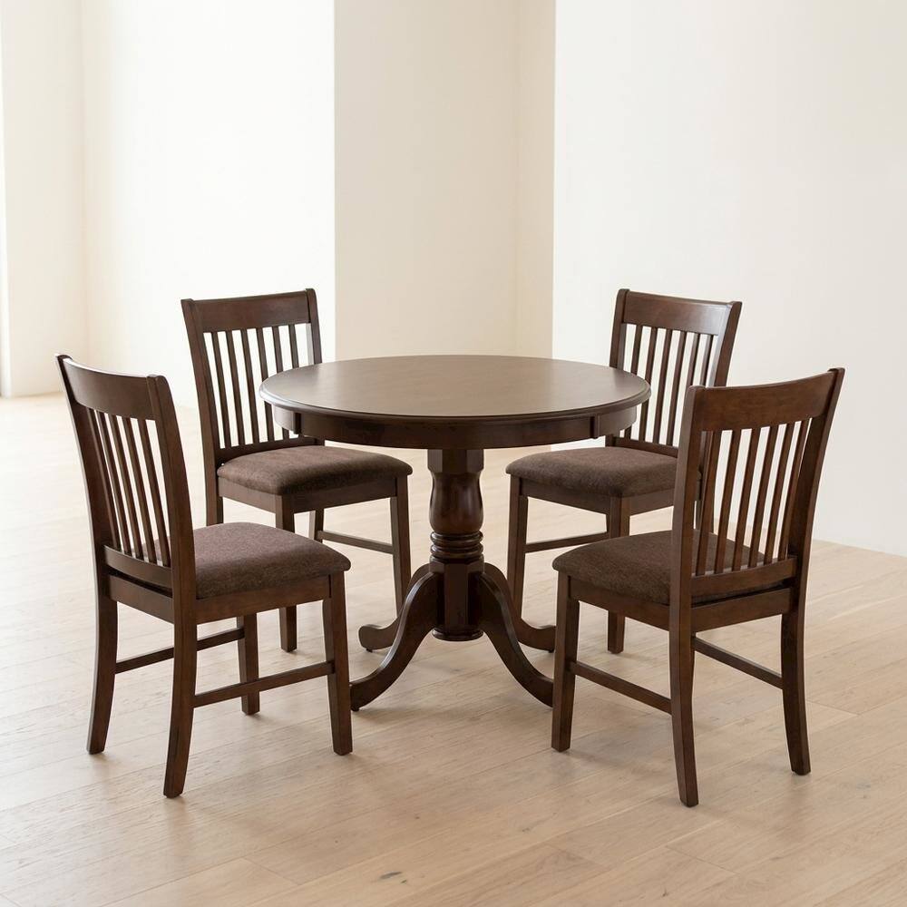 Alt View 2. FurniFact - Wood Round Pedestal Dining Table & Chairs 5-Piece Set - Mahogany.