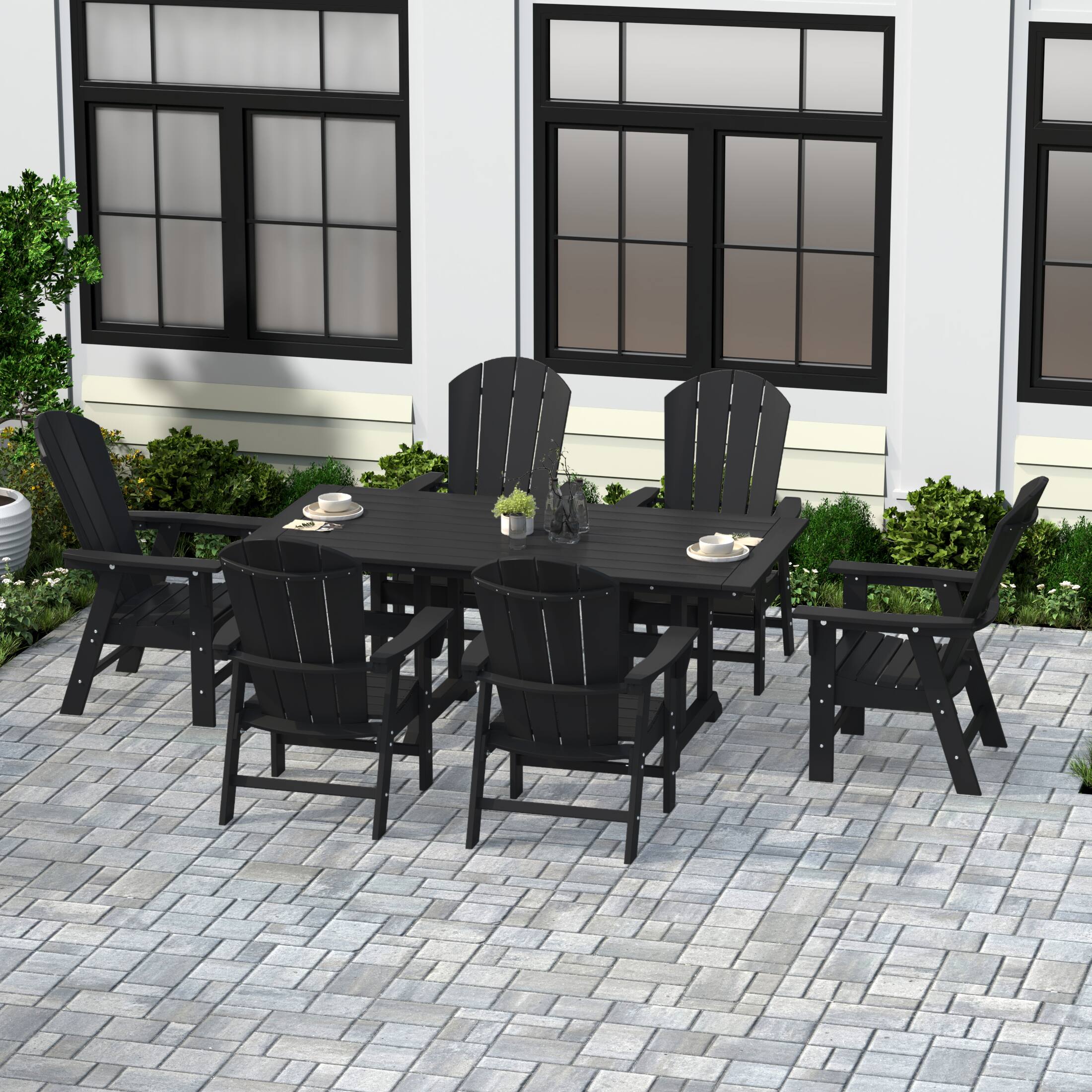 Angle. WestinTrends - WestinTrends Malibu 7 Piece Outdoor Patio Dining Table and Adirondack Armchair Set - Black.