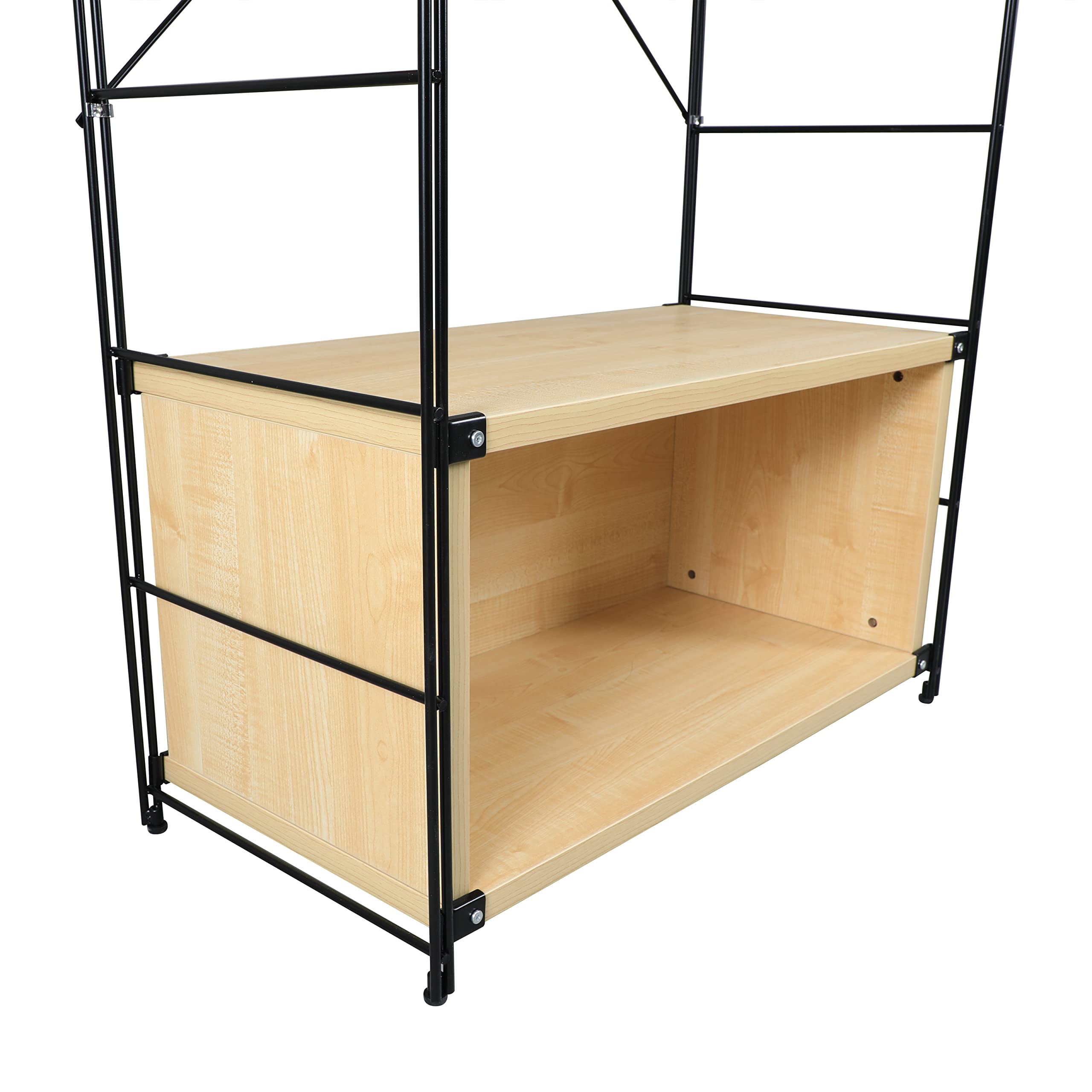 Alt View 3. LeisureMod - Etagere 4-Shelf Industrial Bookcase with Black Steel Frame and Melamine Shelves Open Storage for Living Room and Office - Natural Wood.