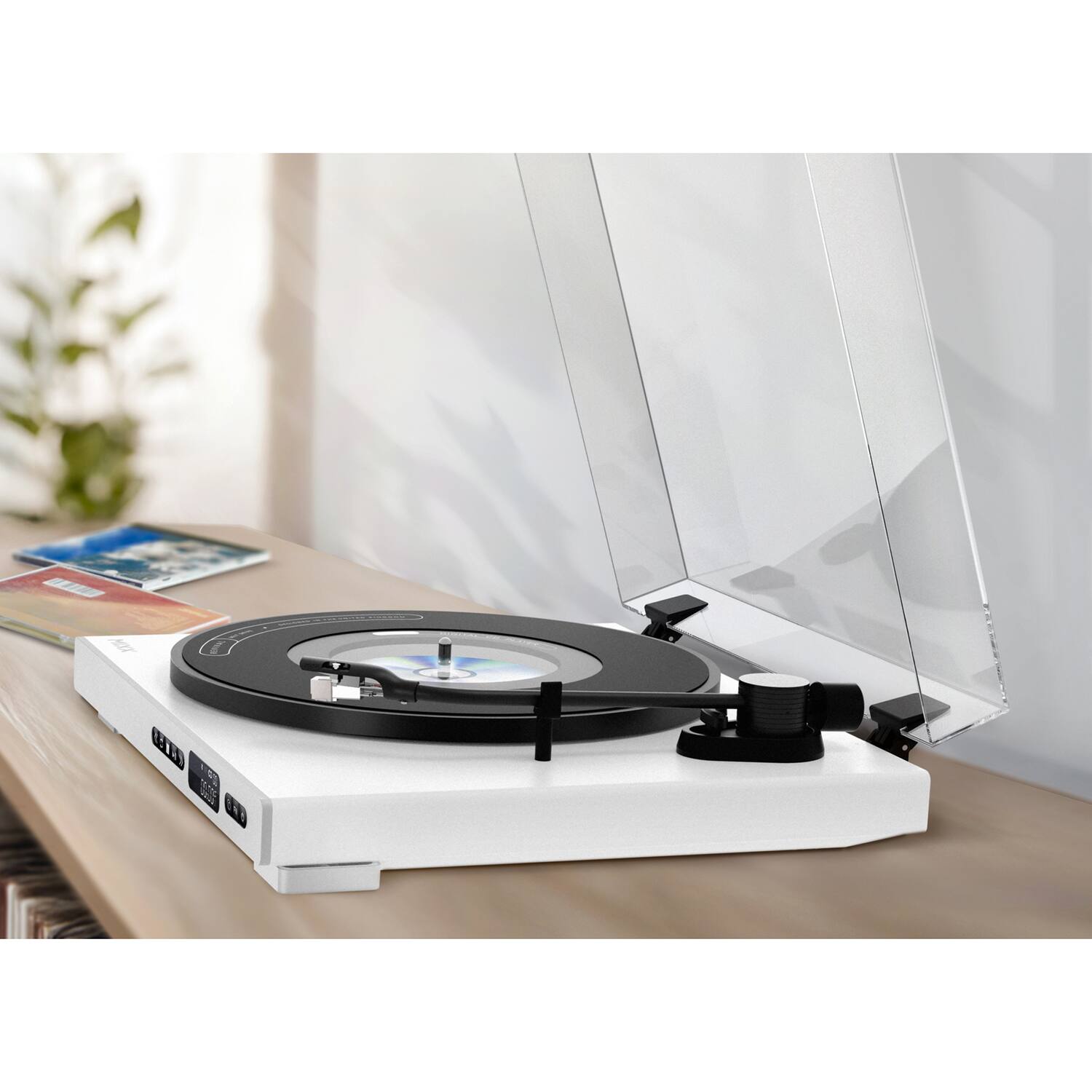 Angle. Mixx - Analog Plus 2-in-1 Record/CD Player 2-Speed Belt-Drive Fully Automatic Turntable, Bluetooth, Aux Out, Track Display - White.
