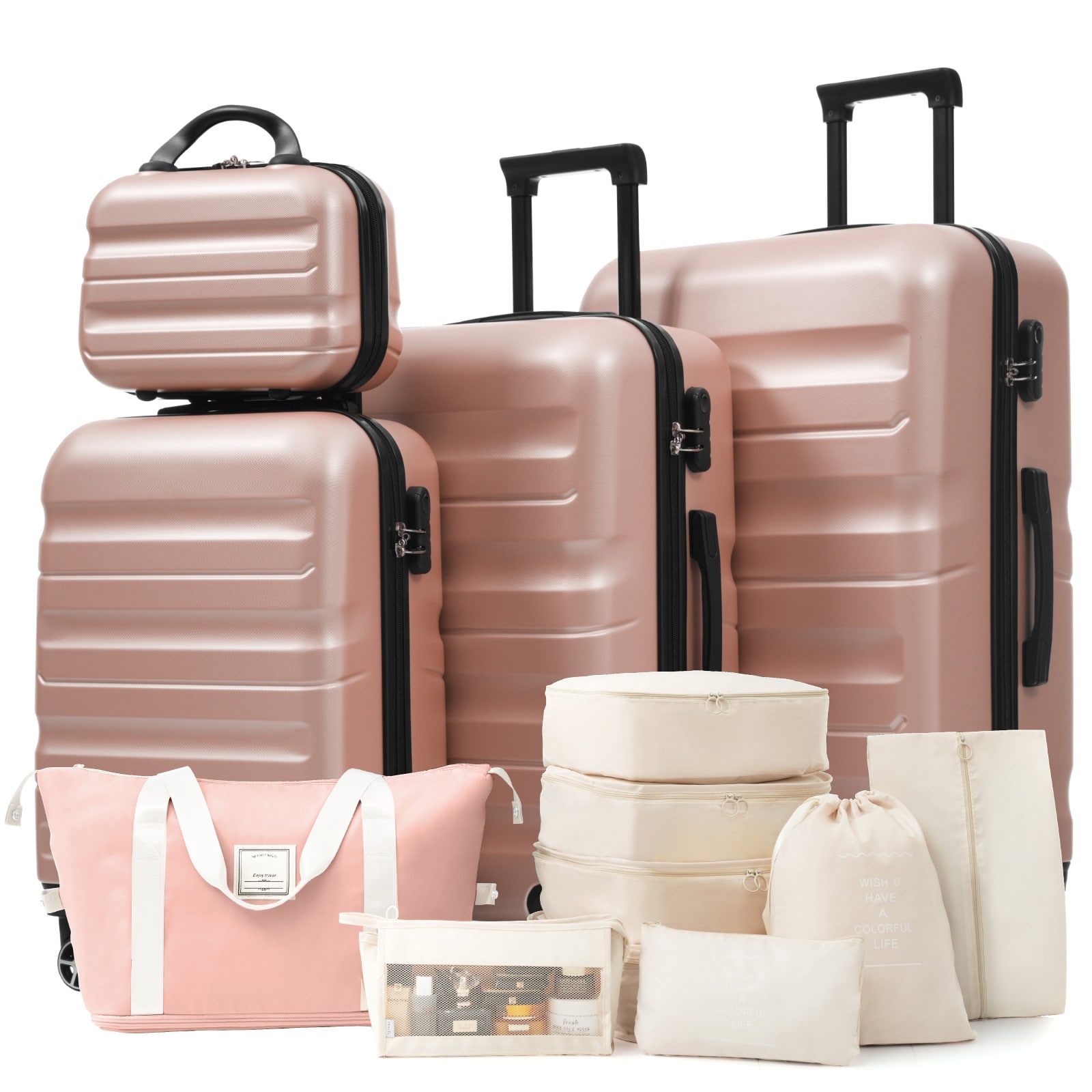 Ecooso - Hardshell ABS Luggage Set Lightweight Durable Suitcase with Spinner Wheels for Travel and Business - Rose Gold