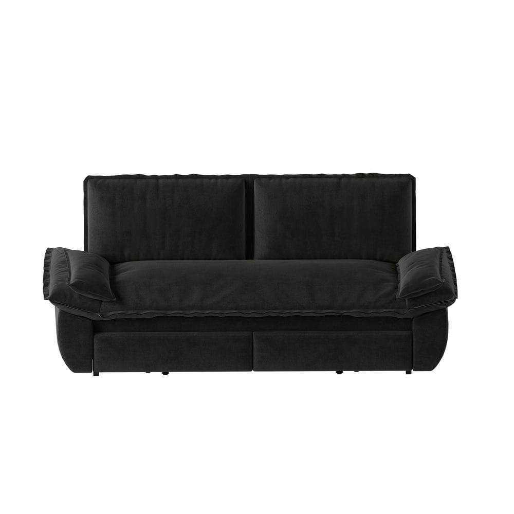 Back. Kadyn - 73.2" Queen Pull Out Sofa Bed, 3-in-1 Convertible Sleeper Sofa, Velvet Loveseat Bed - Black.