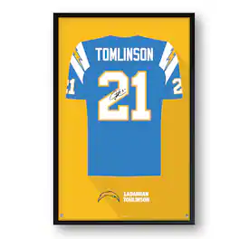 Sporticulture - LaDainian Tomlinson Los Angeles Chargers Framed 14" x 20" Retired Jersey Art Print - Multicolor