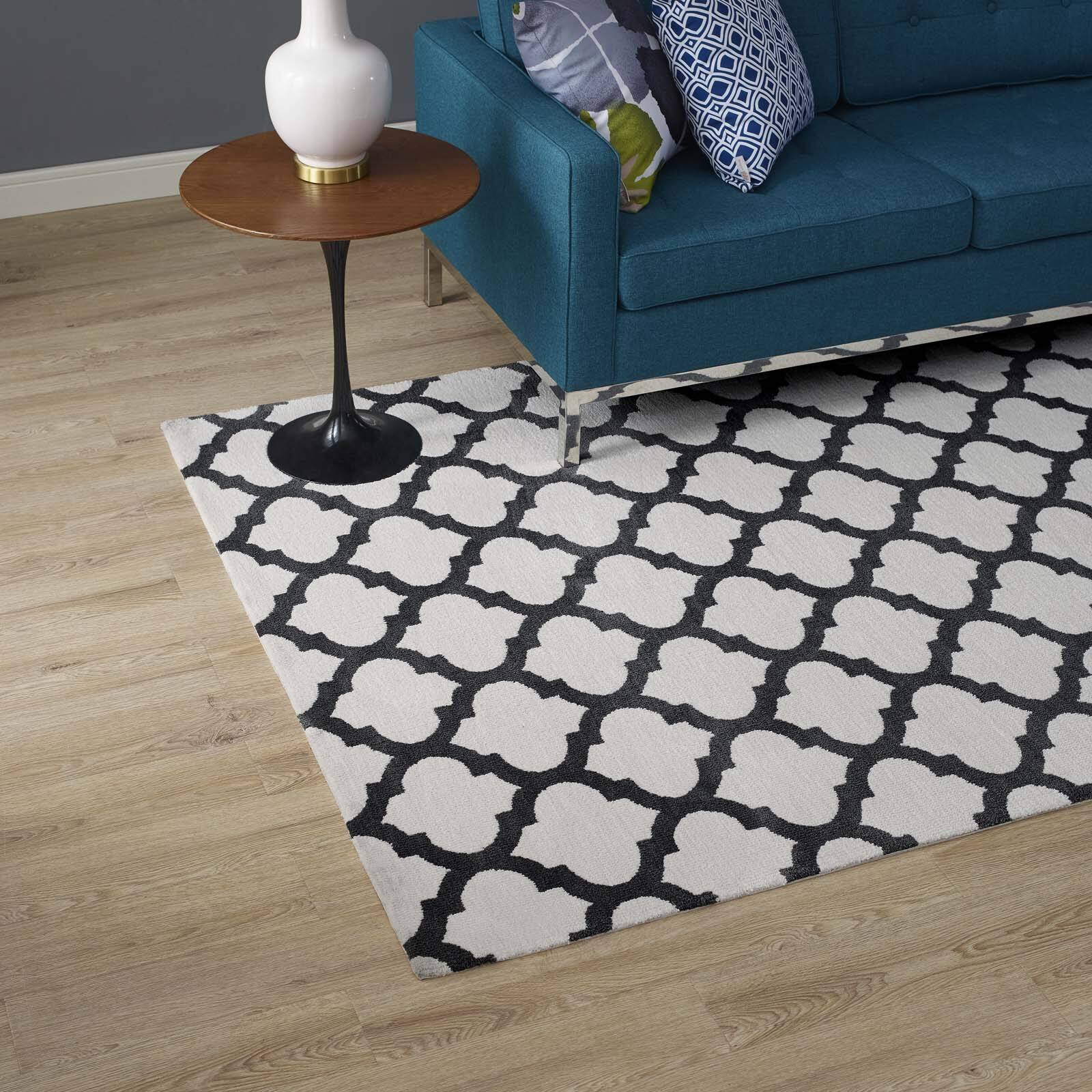 Left. Modway - Lida Moroccan Trellis Area Rug - Ivory and Charcoal.