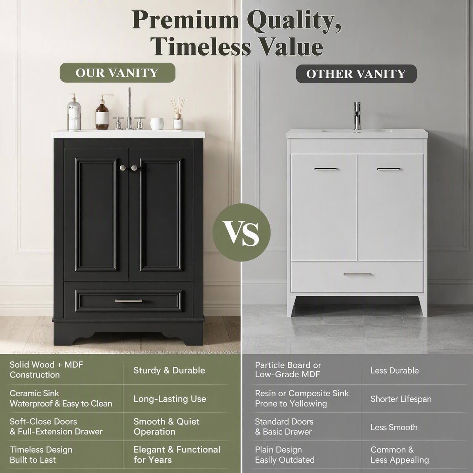 RYHNUYNE 24 Inch Bathroom Vanity, Freestanding with Ceramic Sink and ...