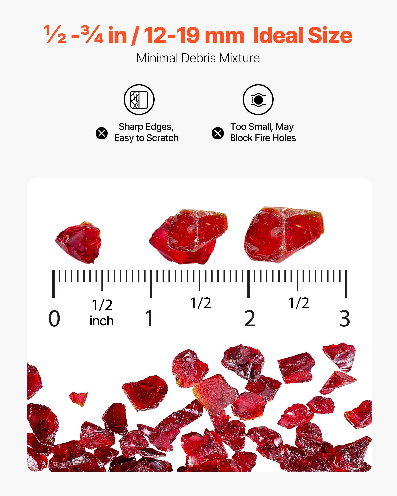 1/2 - 3/4 in / 12-19 mm Ideal Size  
Minimal Debris Mixture  

Sharp Edges, Easy to Scratch  
Too Small, May Block Fire Holes  

0 1/2 inch 1 1/2 2 1/2 3