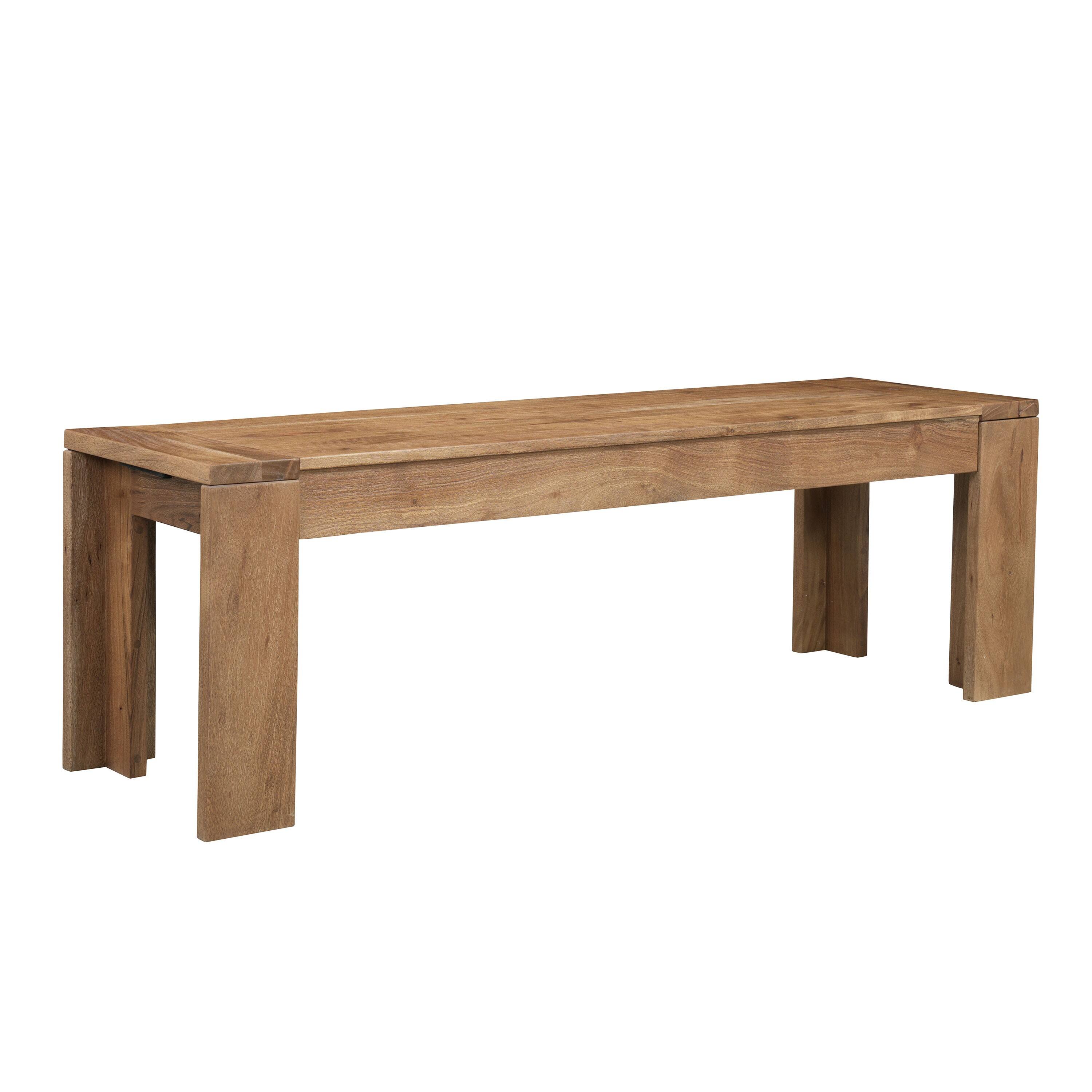 Left. Manhattan Lane - Himaru 3 Seater Bench, Premium Acacia Wood with Light Brown Finish, T Shape Legs, 58 inch - Light Brown.