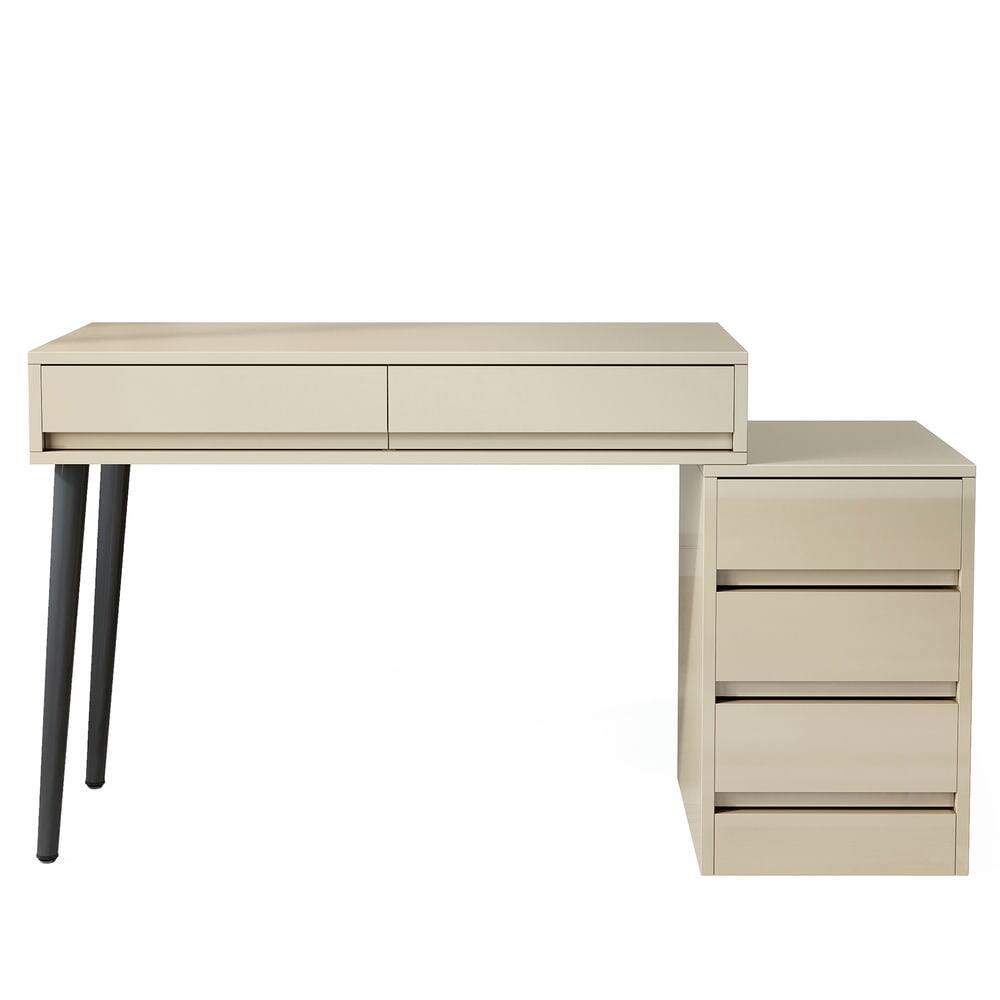 Angle. Kadyn - Kadyn Study Writing Desk, Computer Desk,Modern Computer Desk Home Office Desk with 5 Storage Drawers,Beige - Beige.